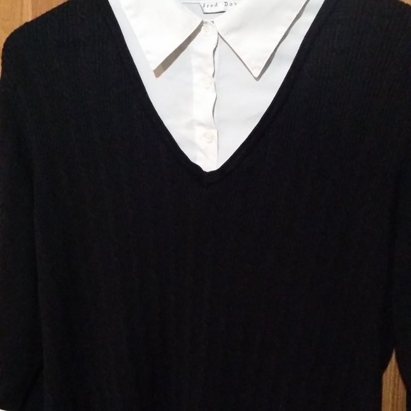 Fred David Black and White Collared Sweater - Picture 2 of 7